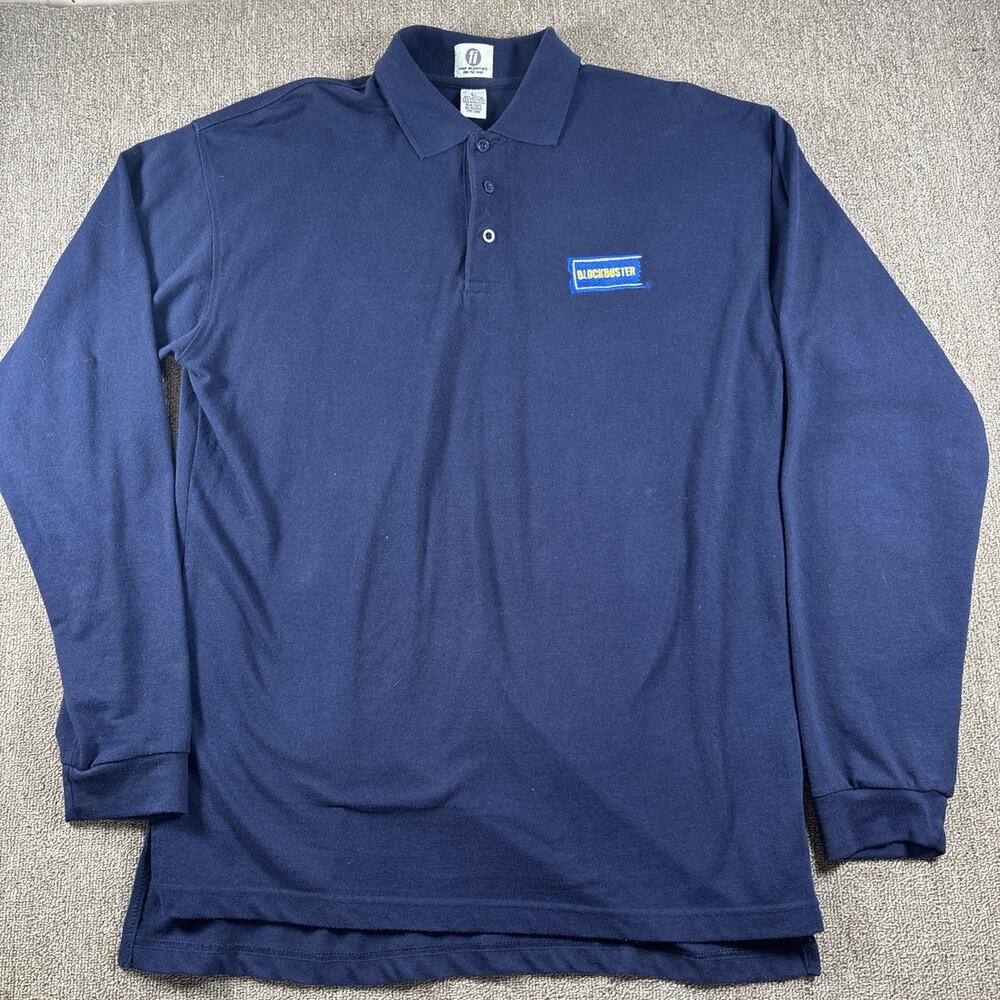 Blockbuster Vintage Long Sleeve Employee Uniform Shirt Large Blue